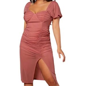Dusty Pink Ruched Mesh Dress